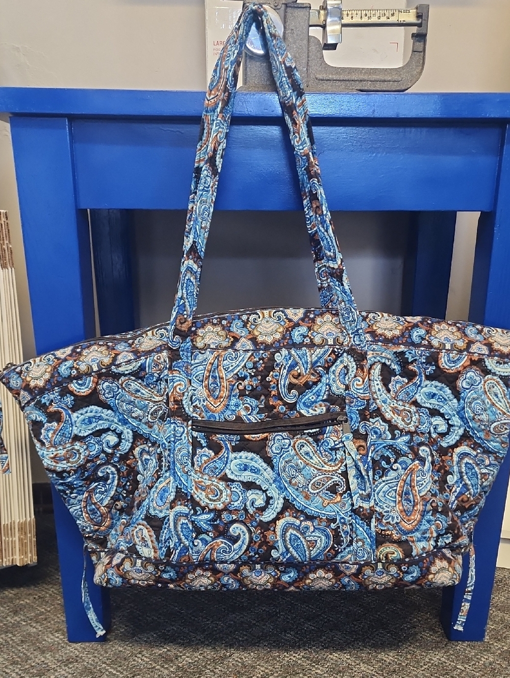 Quilted Paisley Tote Bag in Blue and Brown